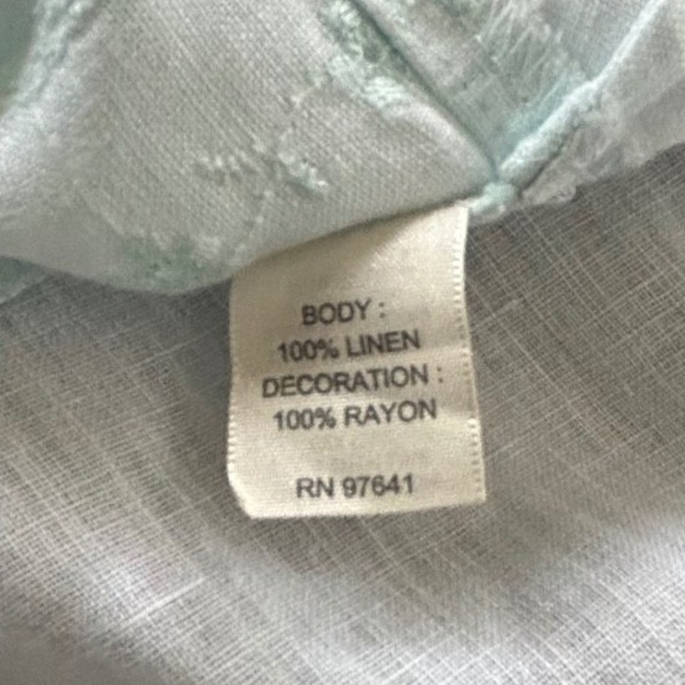 J. Jill Linen Sleeveless Top Shirt Blouse Medium Mint Green Eyelet Cottagecore - Picture 6 of 7